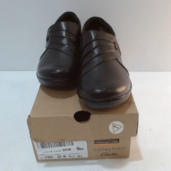 NWT CLARKS COLLECTION HOPE ROXANNE LEATHER SLIP ON LOAFERS BLACK 10W - Picture 1 of 7